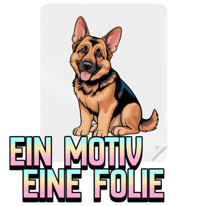 DTF Bügelbild Einzelmotiv von ZebraTransfers: Motiv eines Schäferhundes als Beispiel für 'Ein Motiv eine Folie'. Eigenes Design für den Textildruck hochladen.