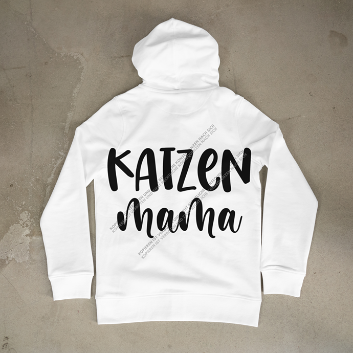 DTF-Motiv "Katzenmama Schrift" auf weißem Hoodie