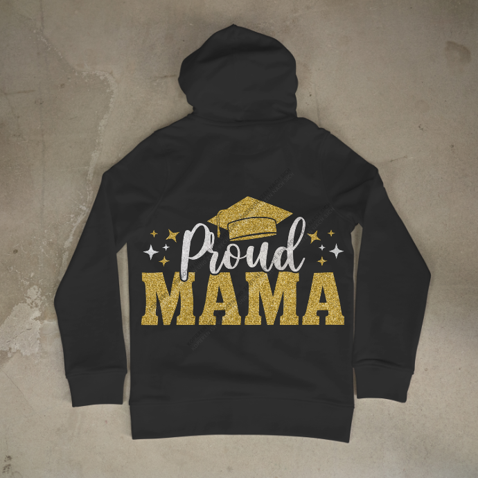 DTF-Motiv "Proud Mama" auf schwarzem Hoodie