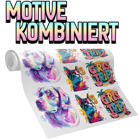 DTF Gang Sheet - Meterware von ZebraTransfers: Verschiedene bunte Motive auf einer Druckrolle kombinieren für effizienten und günstigen Textildruck