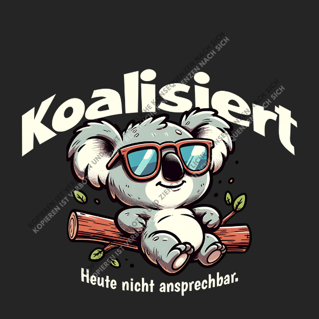 Ein entspannter Cartoon-Koala mit Sonnenbrille sitzt auf einem Ast, darüber der Schriftzug Koalisiert auf dunklem Hintergrund.
